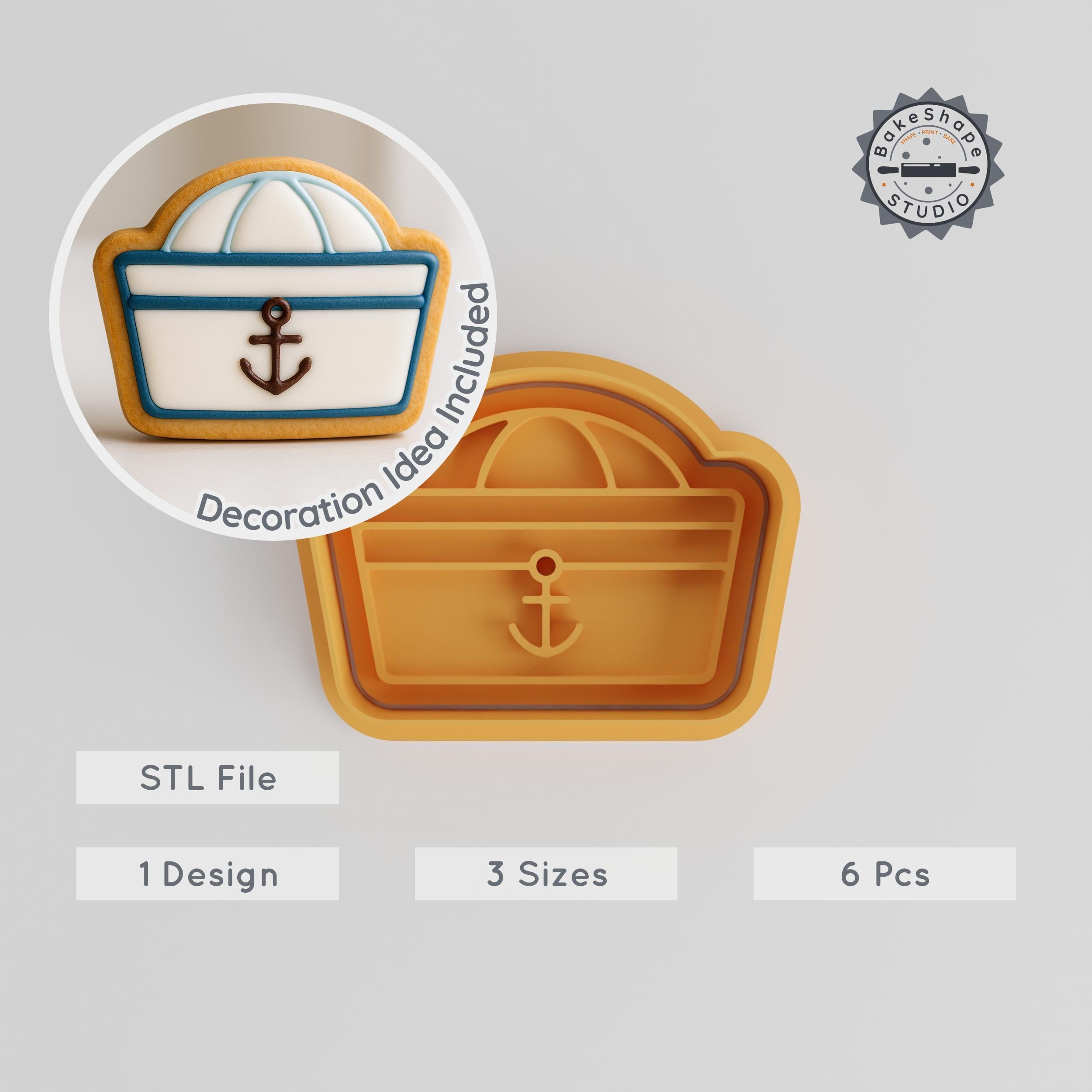 Sailor Hat Shape Cutter & Stamp, Cookie Fondant Decor, Nautical Theme, Small Medium Large Sizes, 6-Piece Set PRODUCT_1128 3d model