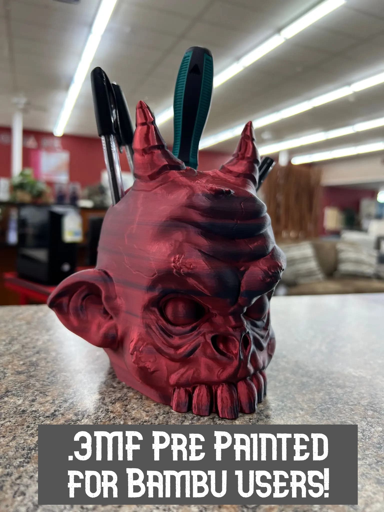 Demon Head Pen Holder - .3mf for bambu! 3d model