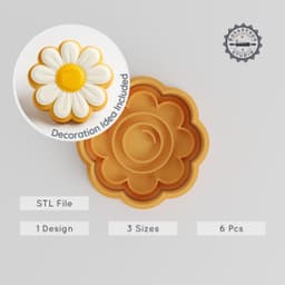 Large Daisy Cookie Cutter & Stamp Set, Floral Baking Tools, Fondant & Dough, S/M/L Sizes, Botanical Blossom Design PRODUCT_398 3d model