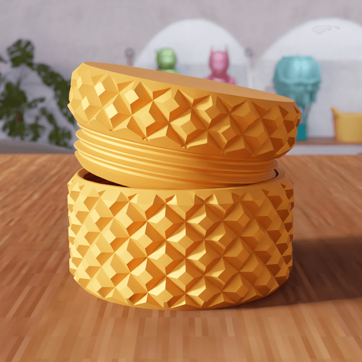 Geometric Knurled Box with Threaded Lid 3d model