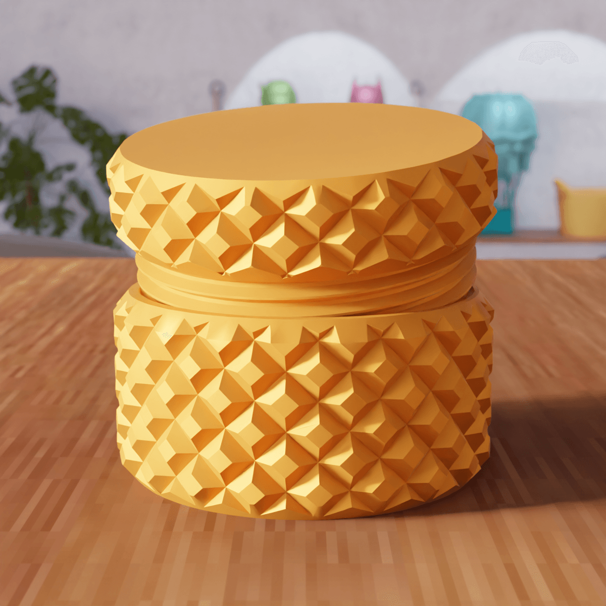 Geometric Knurled Box with Threaded Lid 3d model