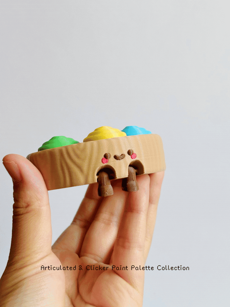 Cute Articulated & Clicker Paint Palette | Print-in-place | Support-free 3d model