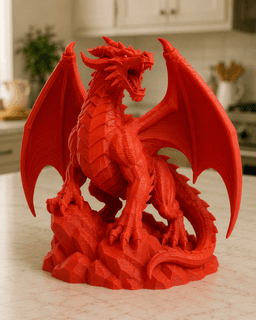 Red Dragon on Flame Base STL 3d model