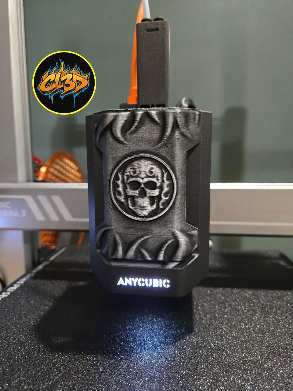 Anycubic Kobra 3 Extruder Cover - Flaming Skull 3d model