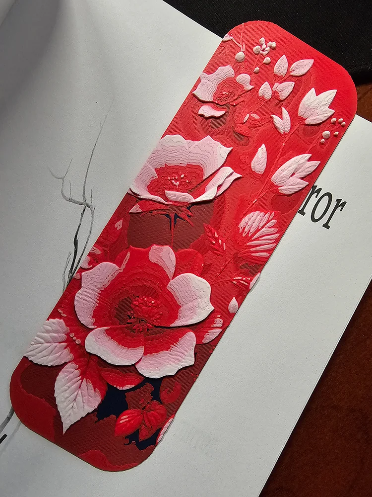 Red Floral Bookmark - Hueforge - 4 Colors 3d model