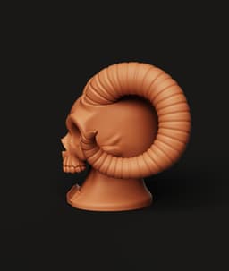 Flaming Skull Headset Stand STL | Ram Horns 3D Print | Dark Art 3d model