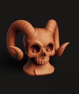 Flaming Skull Headset Stand STL | Ram Horns 3D Print | Dark Art 3d model