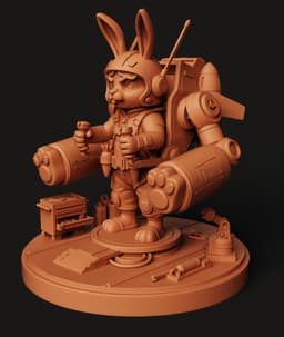 Cyber-Bunny Mech Pilot | Futuristic Rabbit Statue | Sci-Fi Warrior Miniature | Multicolor 3d model