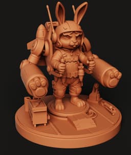 Cyber-Bunny Mech Pilot | Futuristic Rabbit Statue | Sci-Fi Warrior Miniature | Multicolor 3d model