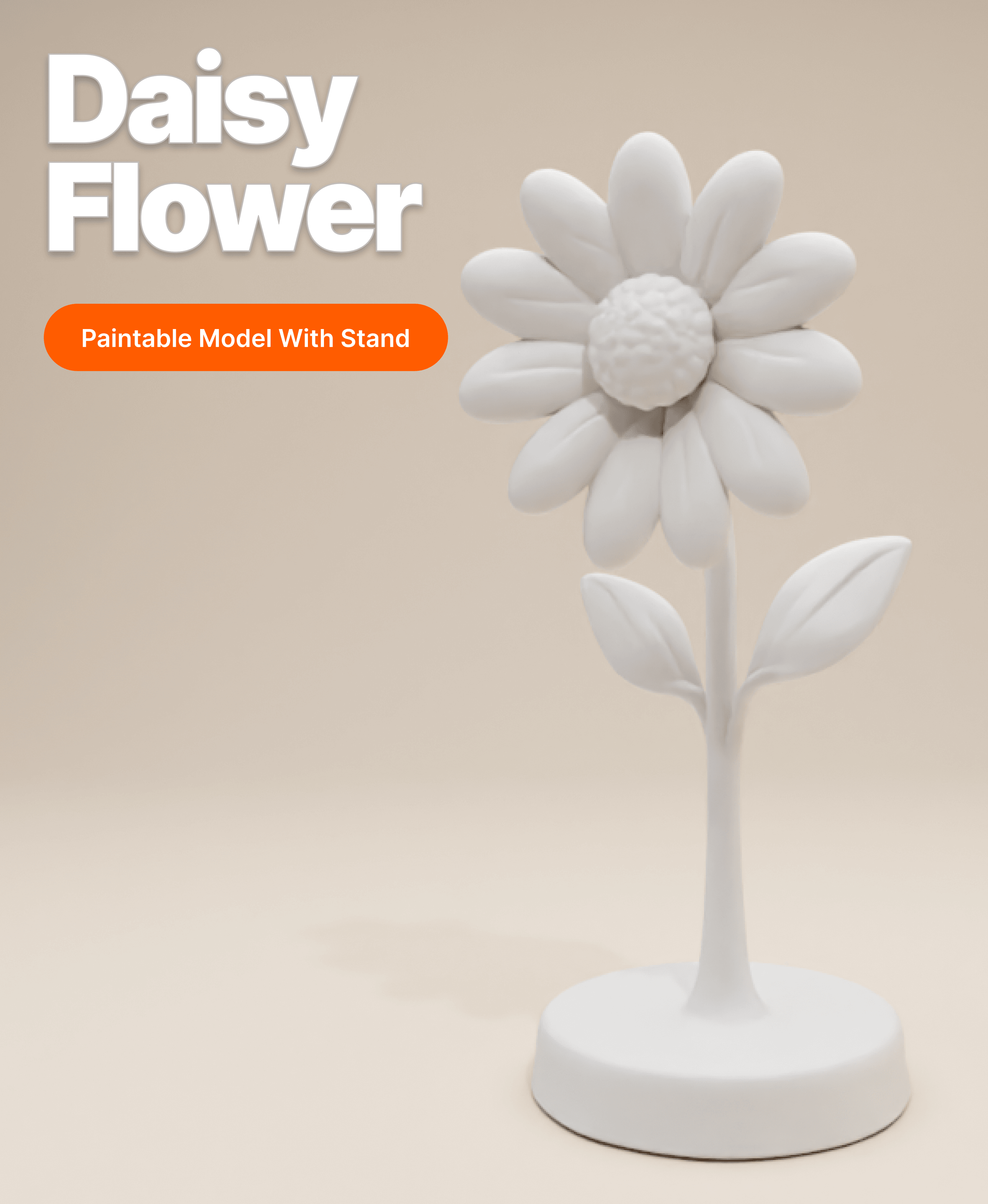 Daisy Flower Figurine – Paintable Model with Stand 3d model