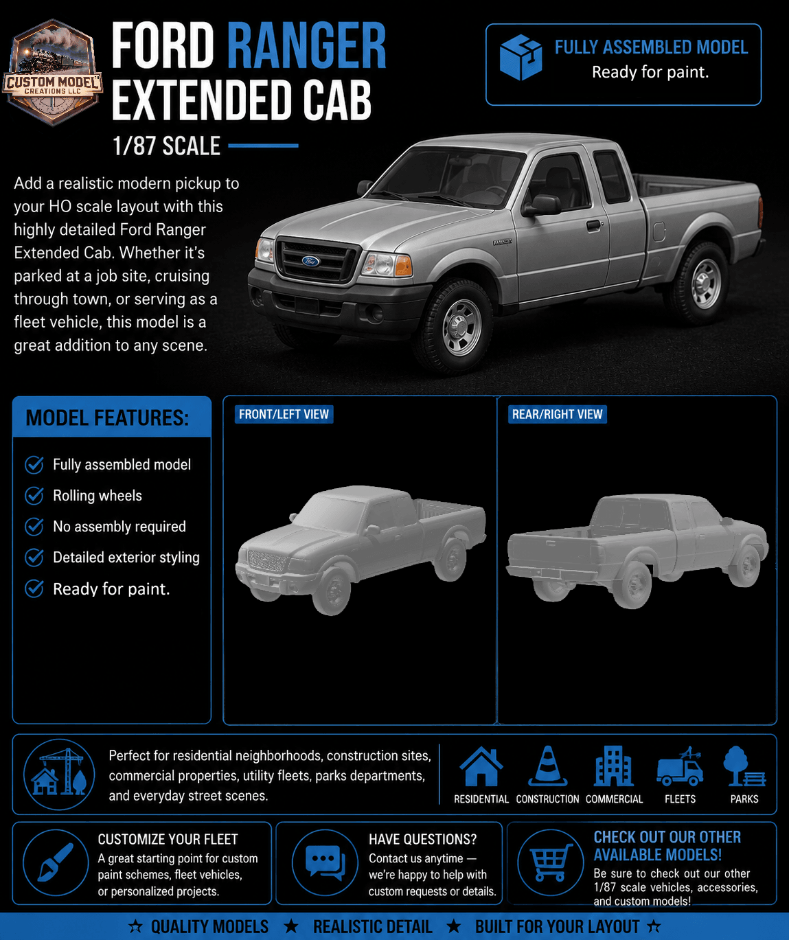 Ford Ranger Extended Cab (1/87 Scale) 3d model