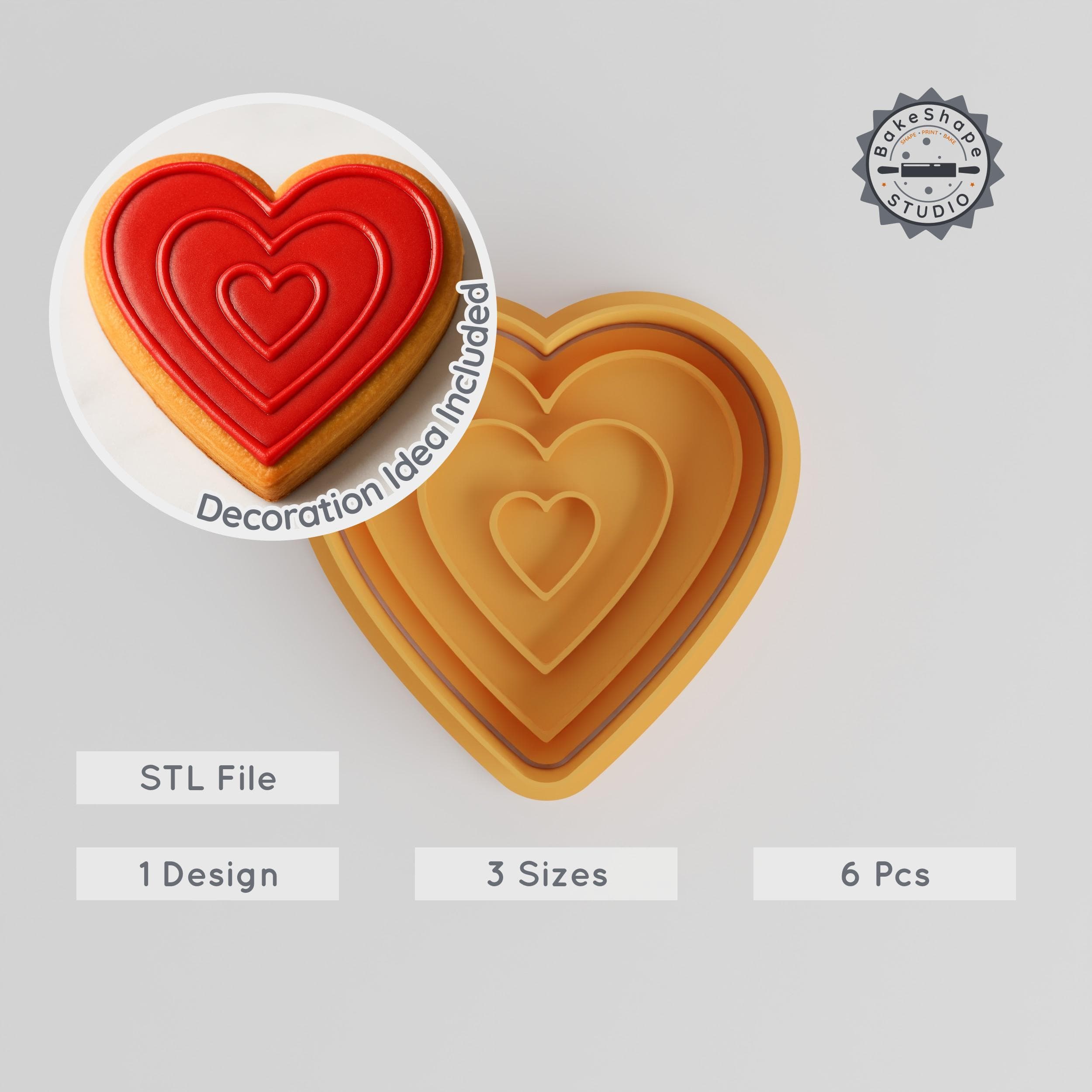 Heart Shape Cutter & Stamp, Cookie & Fondant, S/M/L, 6 Piece Set for Baking, Romantic Valentine's Design PRODUCT_218 3d model