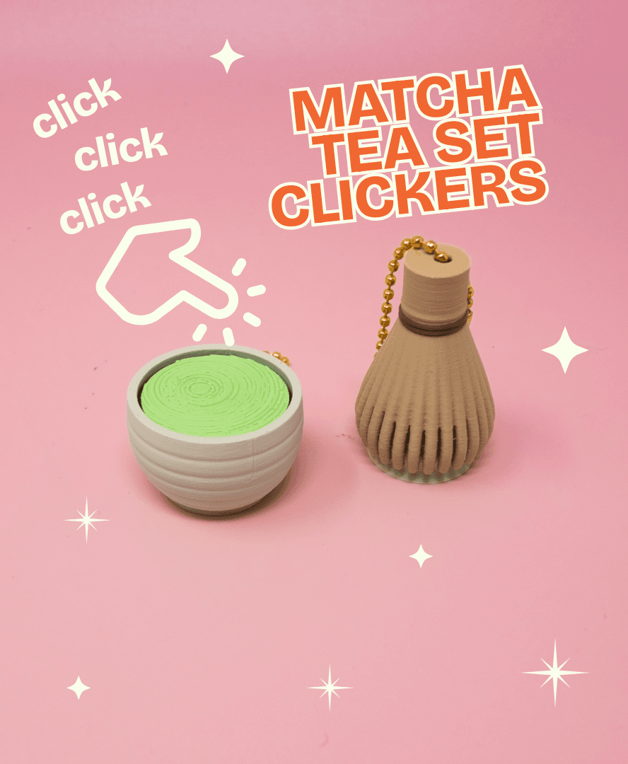 Matcha Tea Set Clicker Keychain - Whisk, Chawan Tea Bowl Charm, Gift & Market, Fidget Trinket 3d model