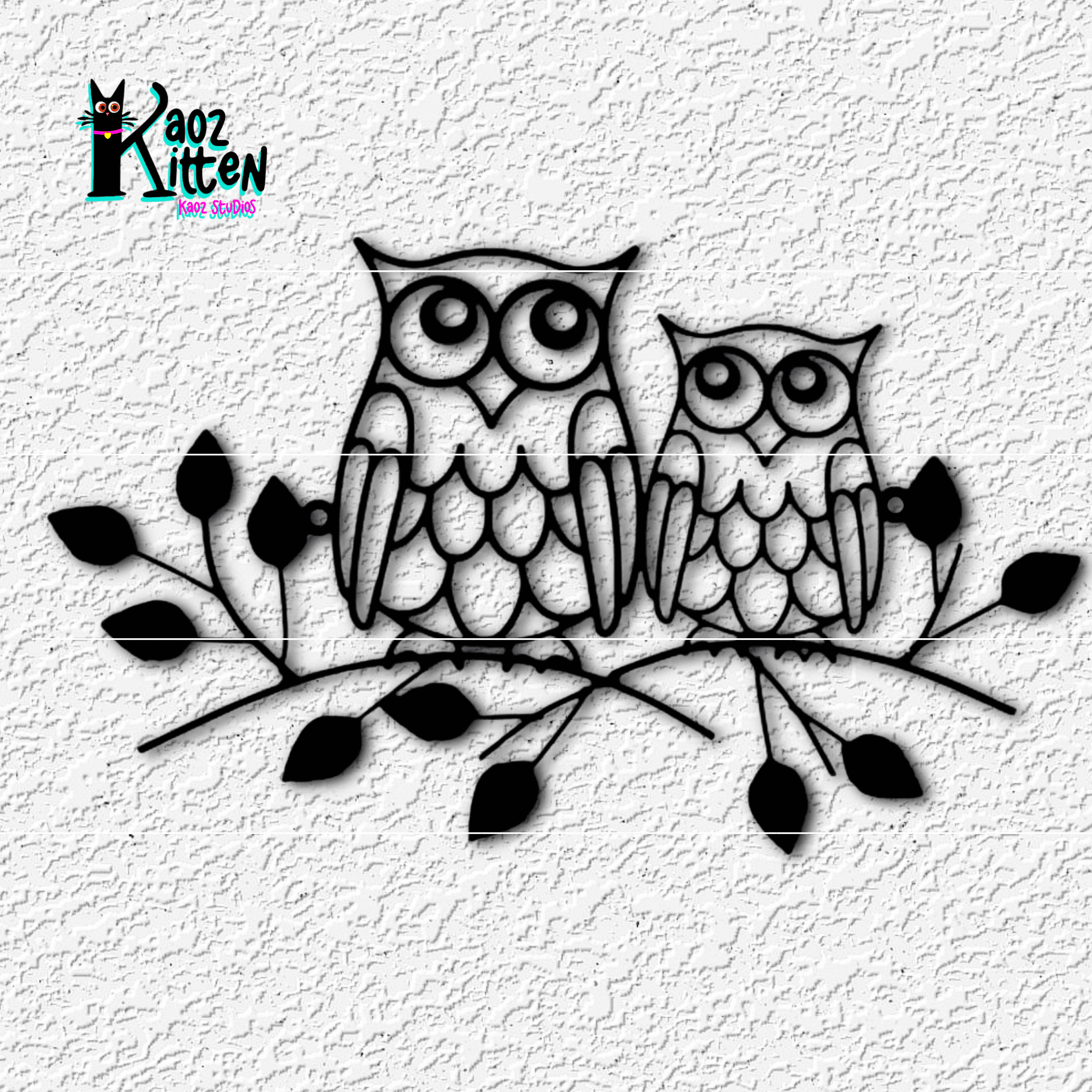 two owls on a branch wall art 3d model