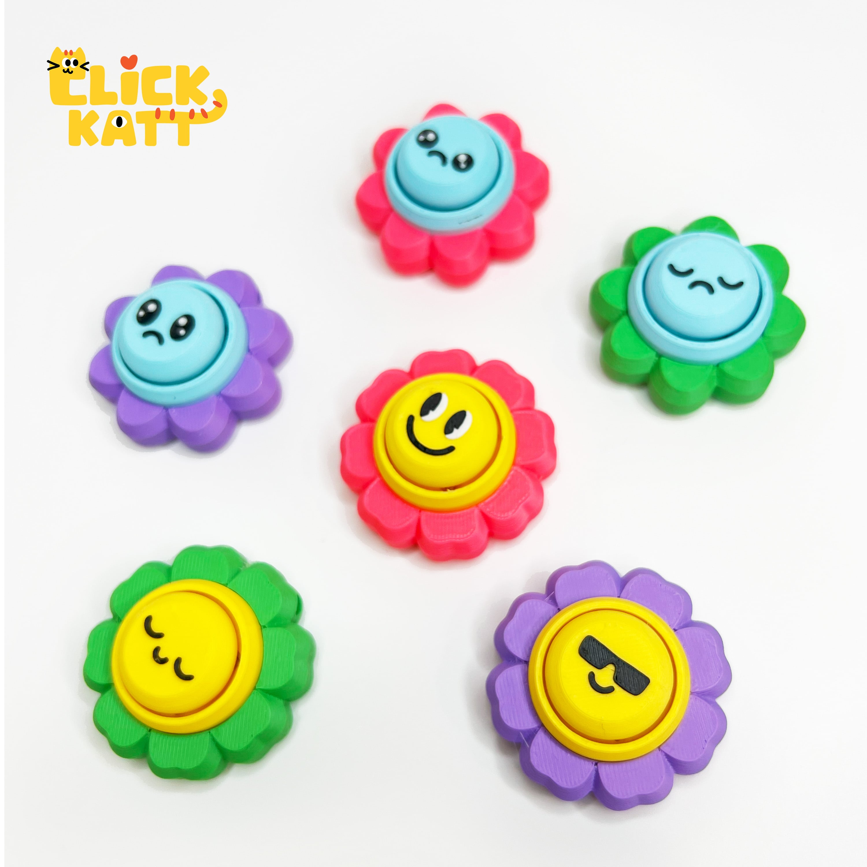 Emoji Flowers - Clicker Fidget Toy Keychain 3d model