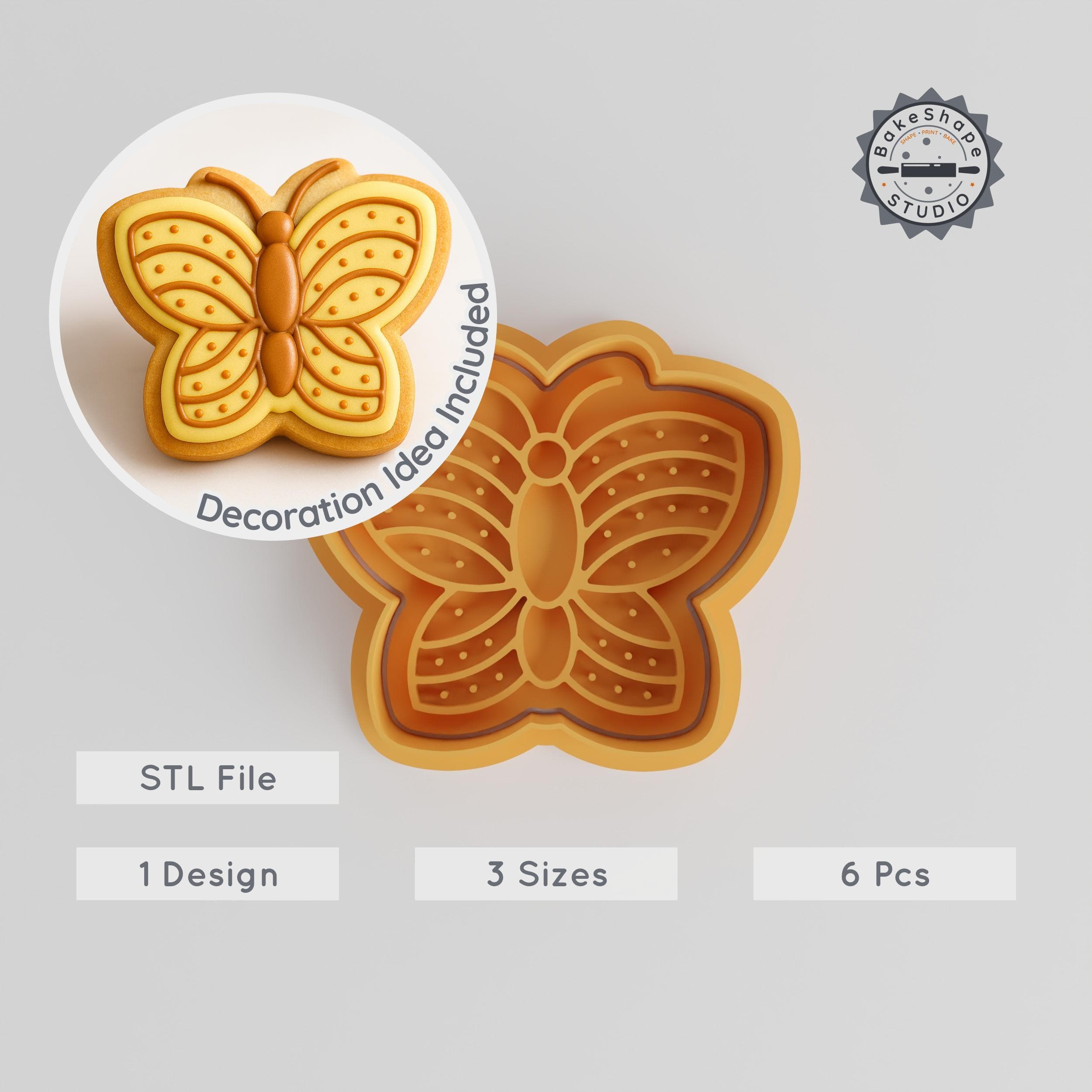 Butterfly Shape Cutter & Stamp, Cookie & Fondant Tools, Set of 6, S/M/L Sizes, Animal Wing Design PRODUCT_792 3d model