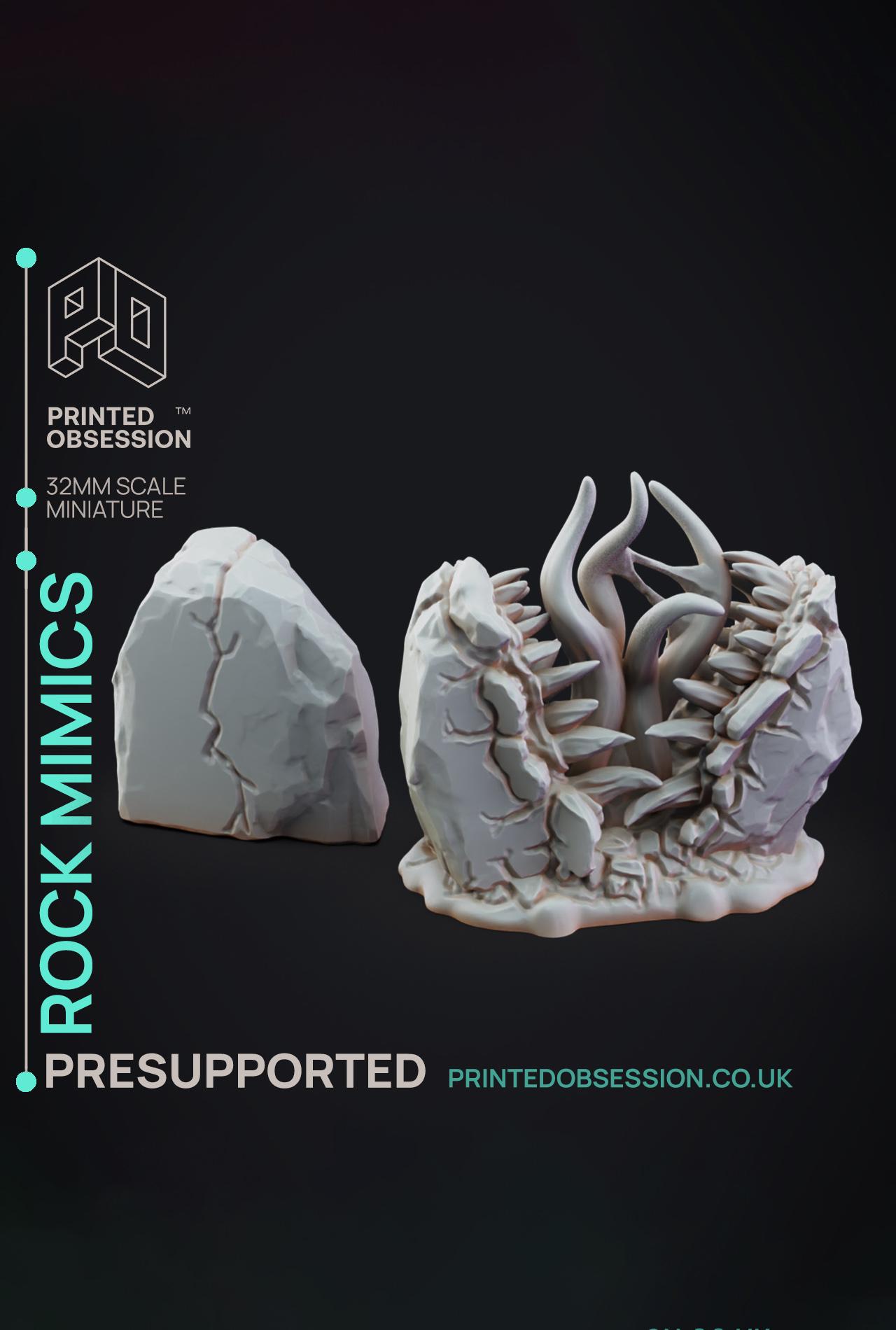 Mimic Rocks - 3 Mimics -  PRESUPPORTED - Illustrated and Stats - 32mm scale 3d model
