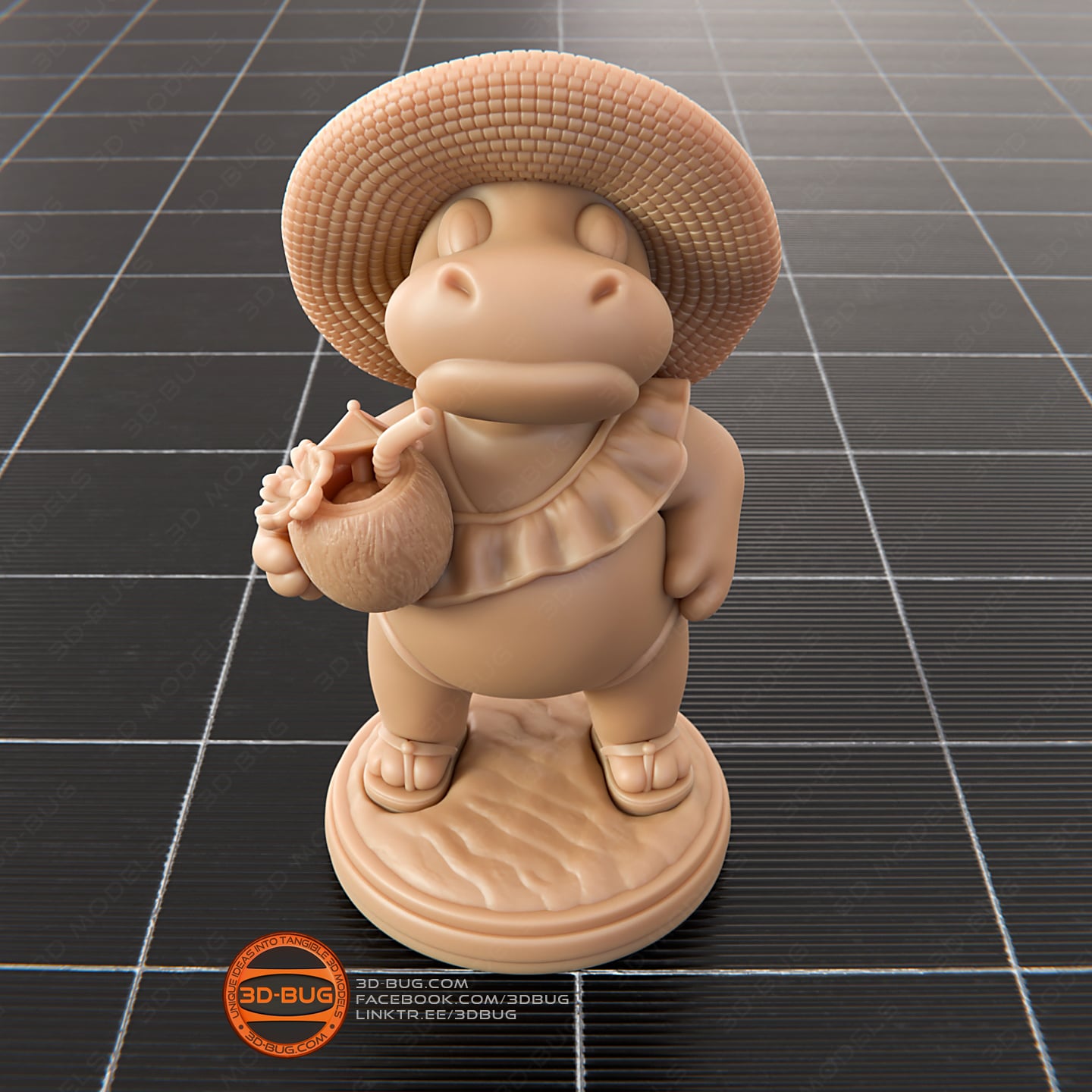 Stylized Hippo on vacation 3d model