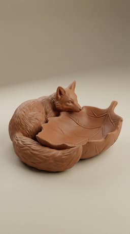 Sleeping Fox Leaf Catchall Tray - Forest Spirit Jewelry & Key Organizer 3d model