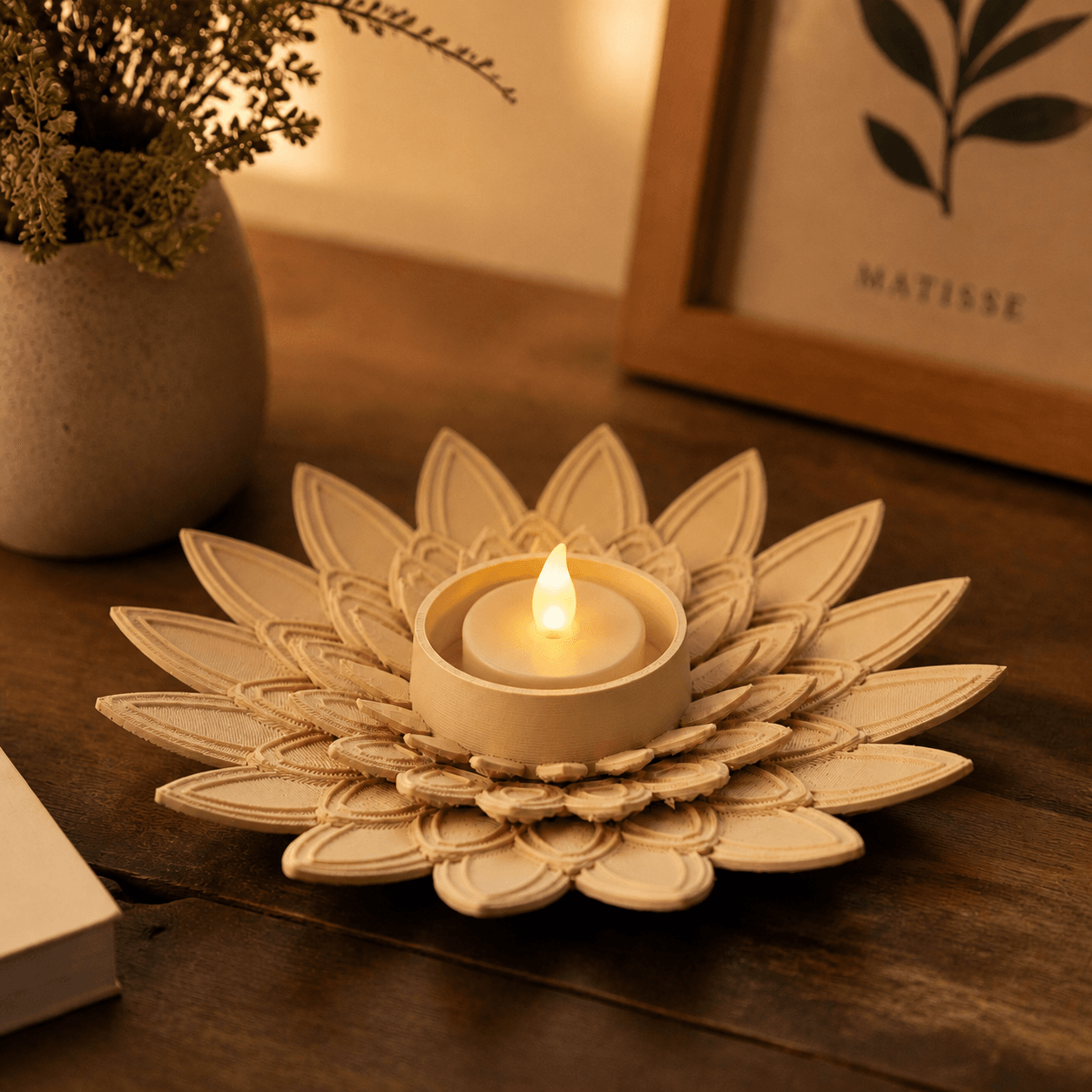 Lotus LED Candle Holder - Floral Minimalist Decor 3d model