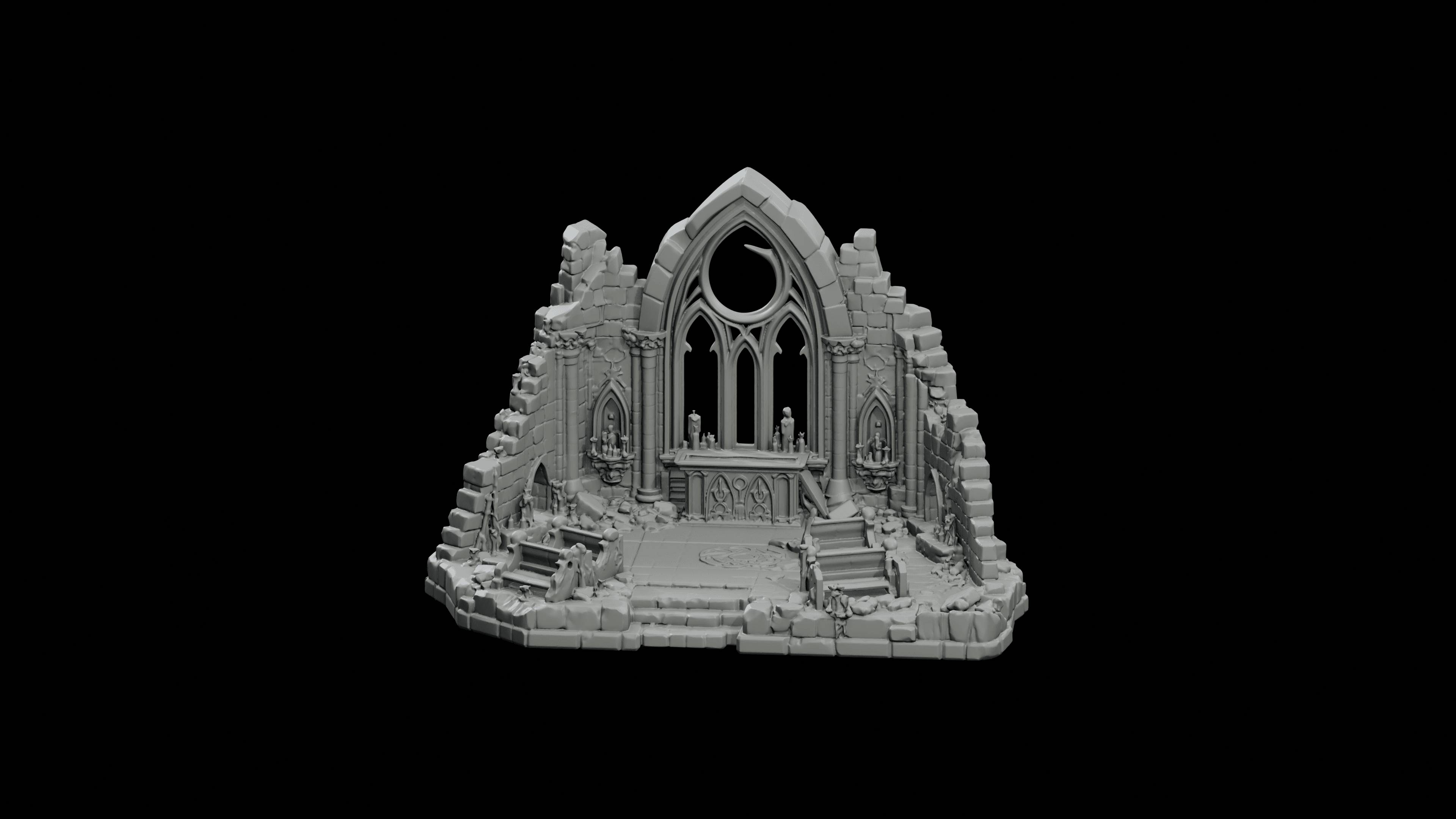 Moonlit Chapel Ruin STL - Printable D&D Tabletop Terrain 3d model