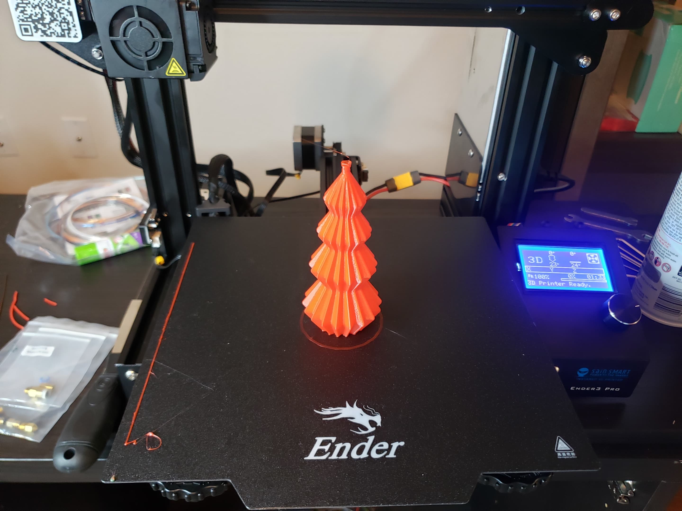 Ender 3 Pro, Gizmo Dorks 1.75mm red pla, sliced with vase mode setting.
