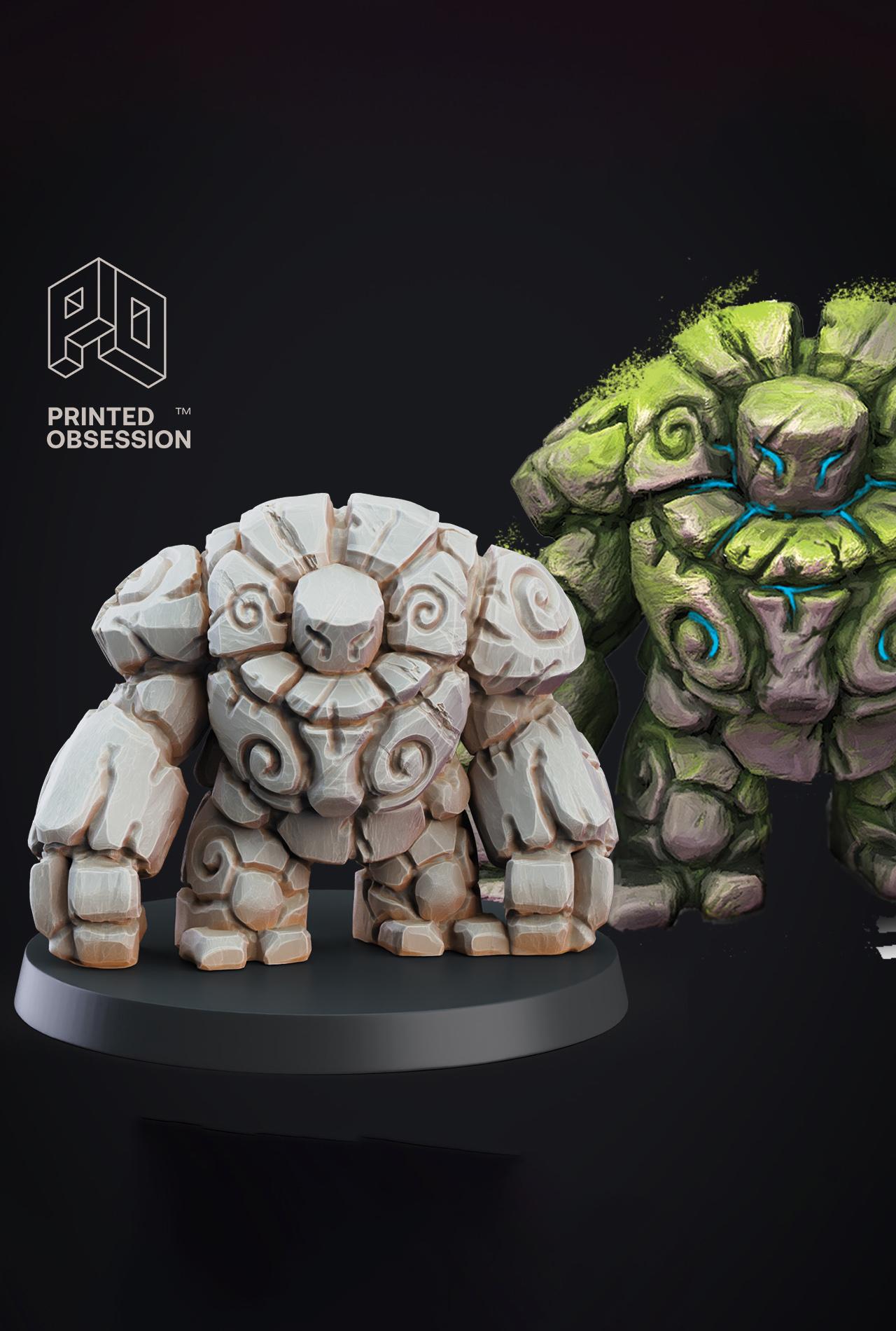 Stone Golem - Constructs - PRESUPPORTED - Illustrated and Stats - 32mm scale			 3d model