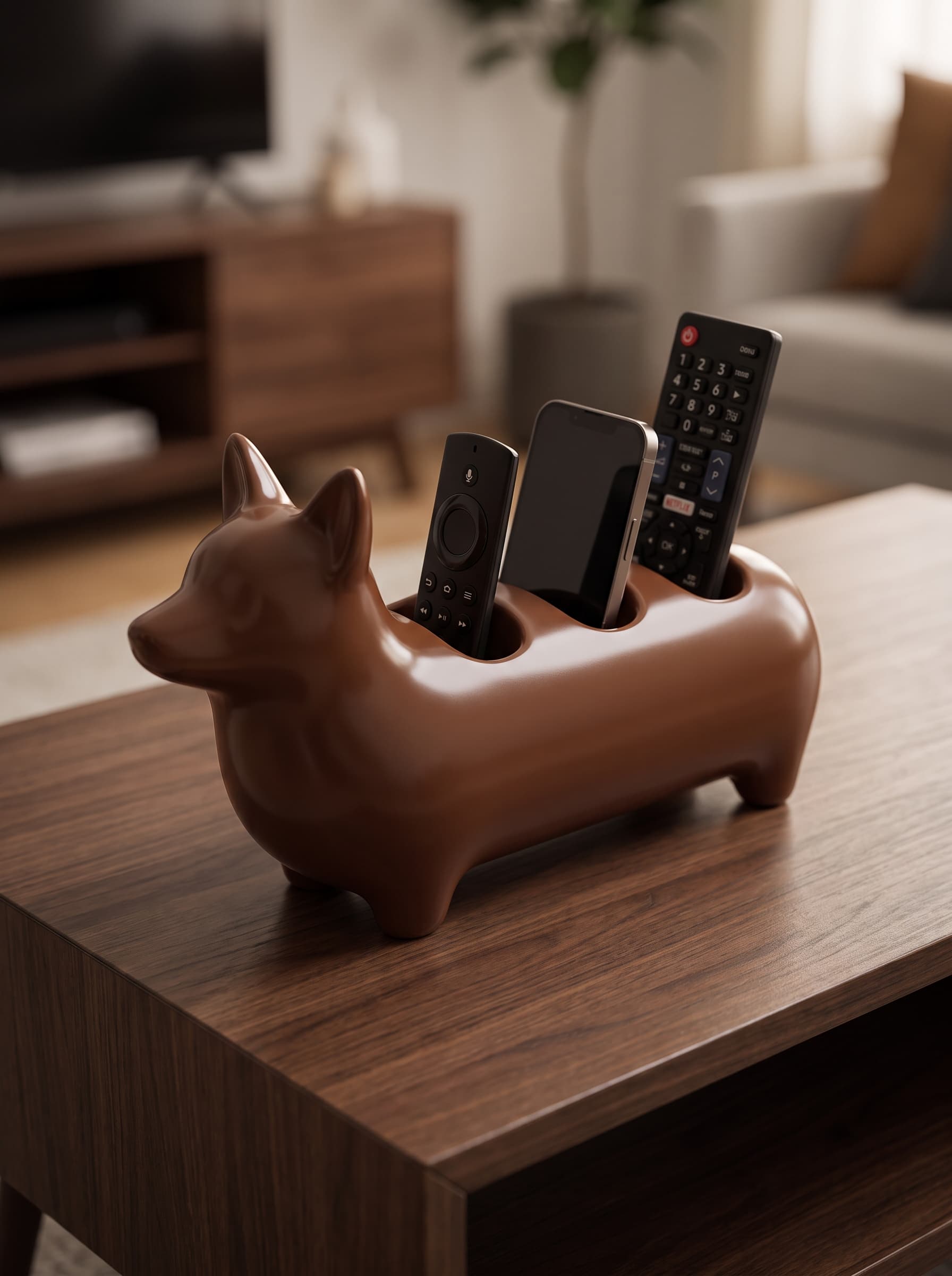 Playful Corgi Remote Control Holder - Elegant Multi-Slot Ceramic Style Caddy 3d model