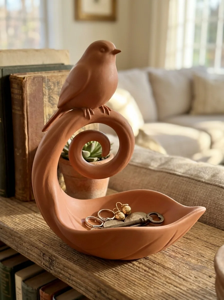 Elegant Bird on Spiral Branch Decorative Catchall Tray & Jewelry Dish 3d model