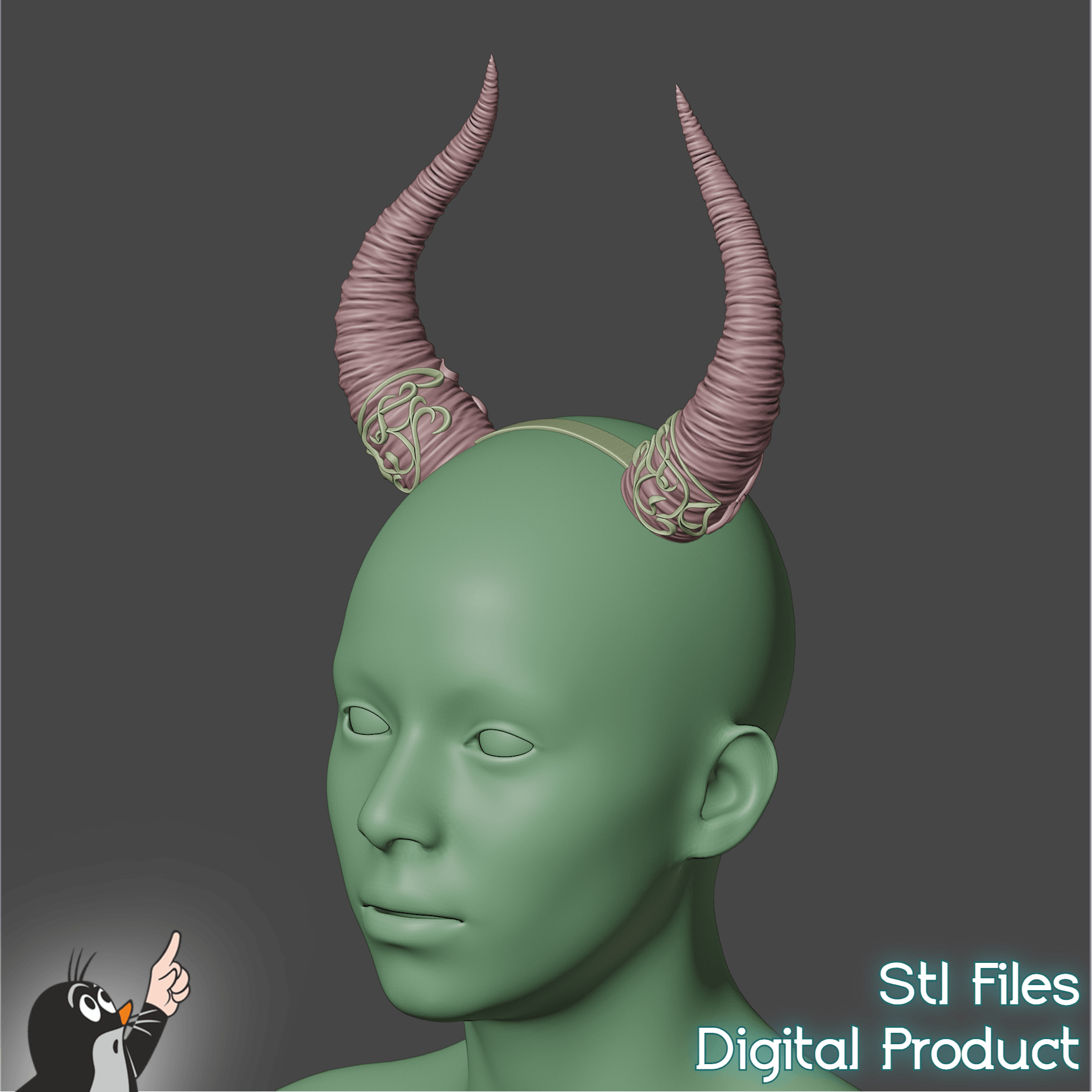 Fantasy Horns with Ornament Cosplay Set 3d model