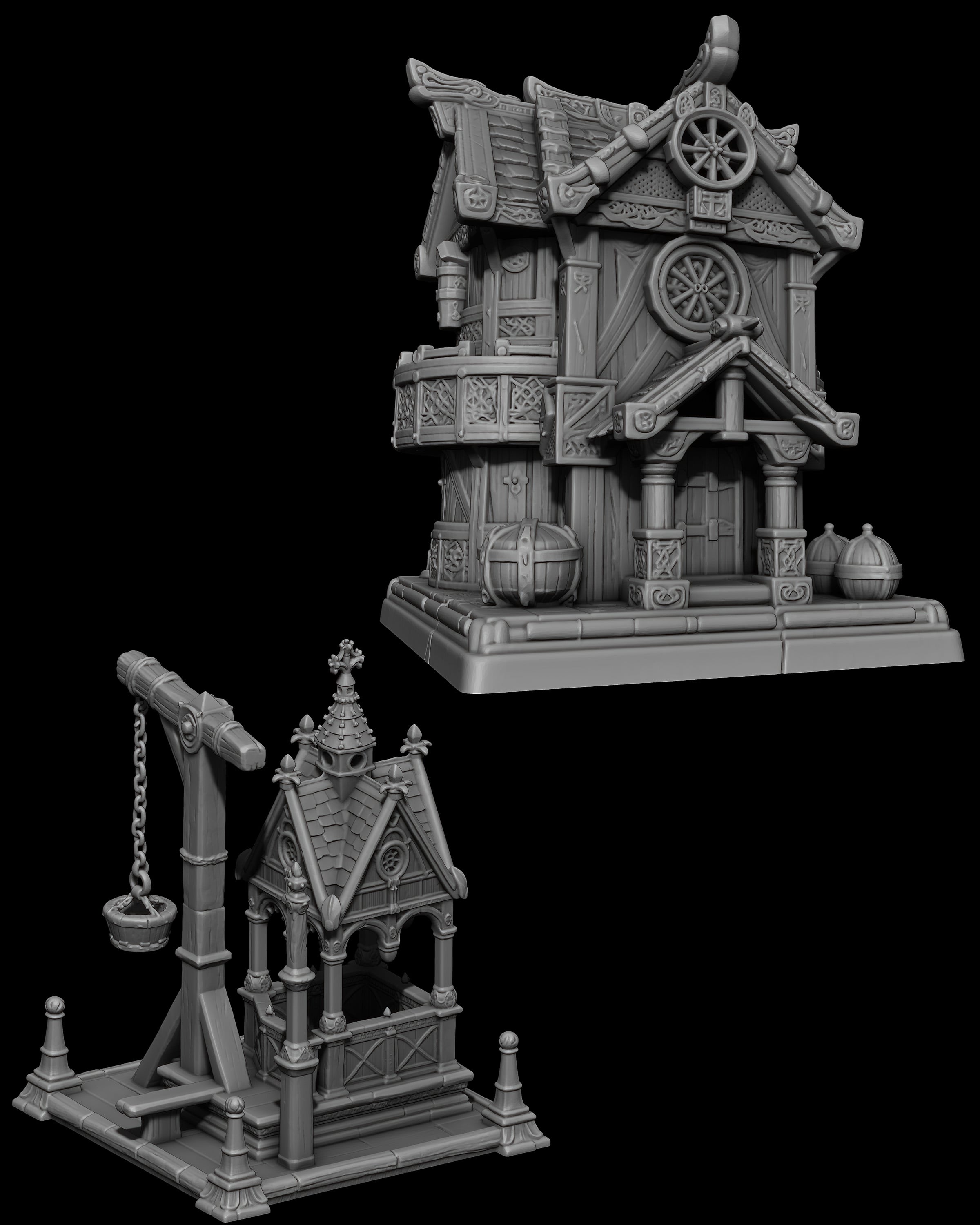 Tavern & Water well 3d model