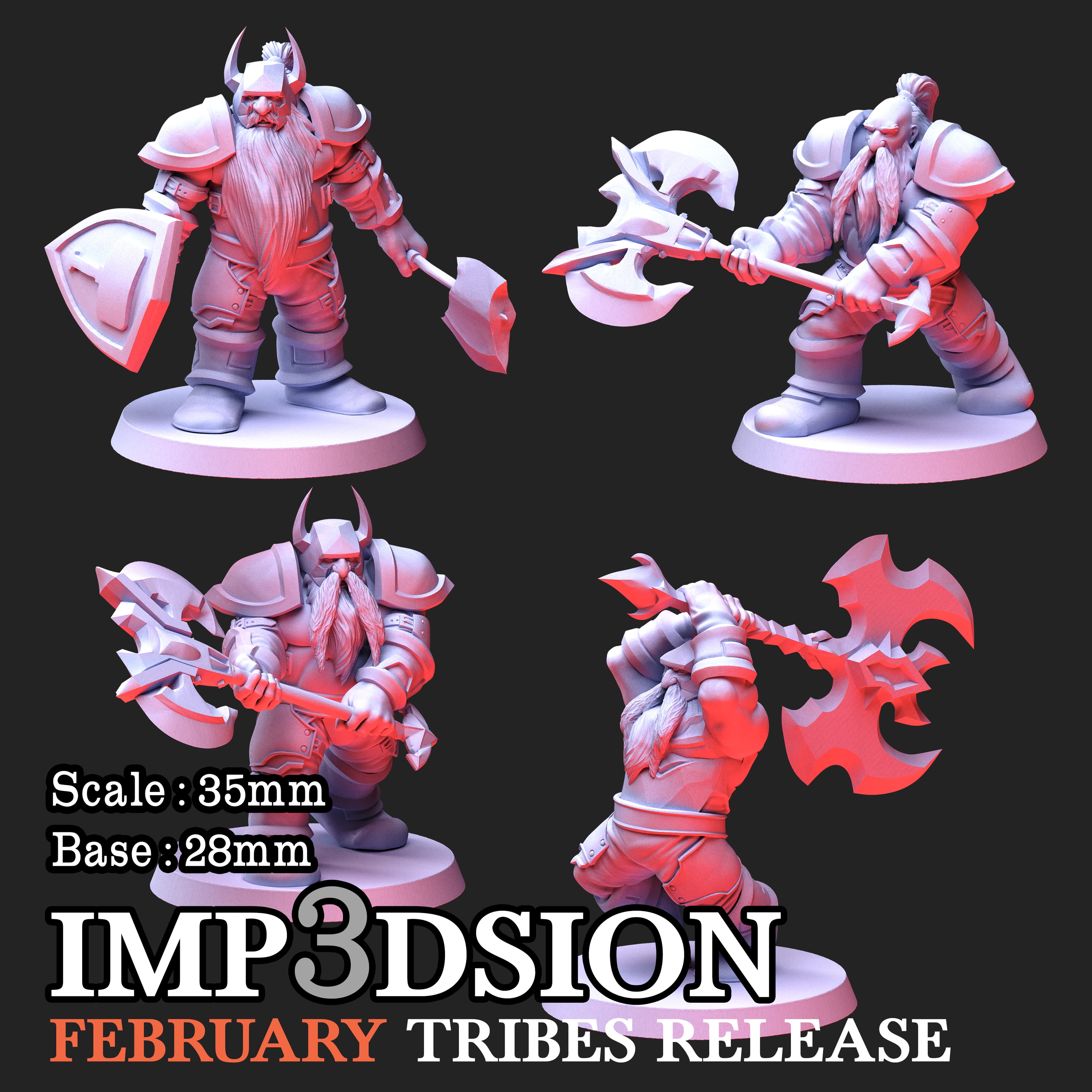 Dwarfs Guards , 4 miniatures pack 3d model