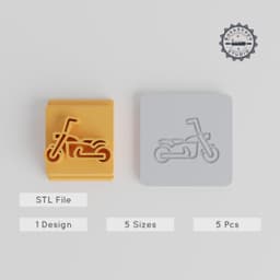 Motorbike Stamp Tile Set, 5 Sizes, 20-40mm, Perfect for Clay, Cookies & Fondant, Chopper & Cruiser Designs, Vintage Biker Ride PRODUCT_3328 3d model