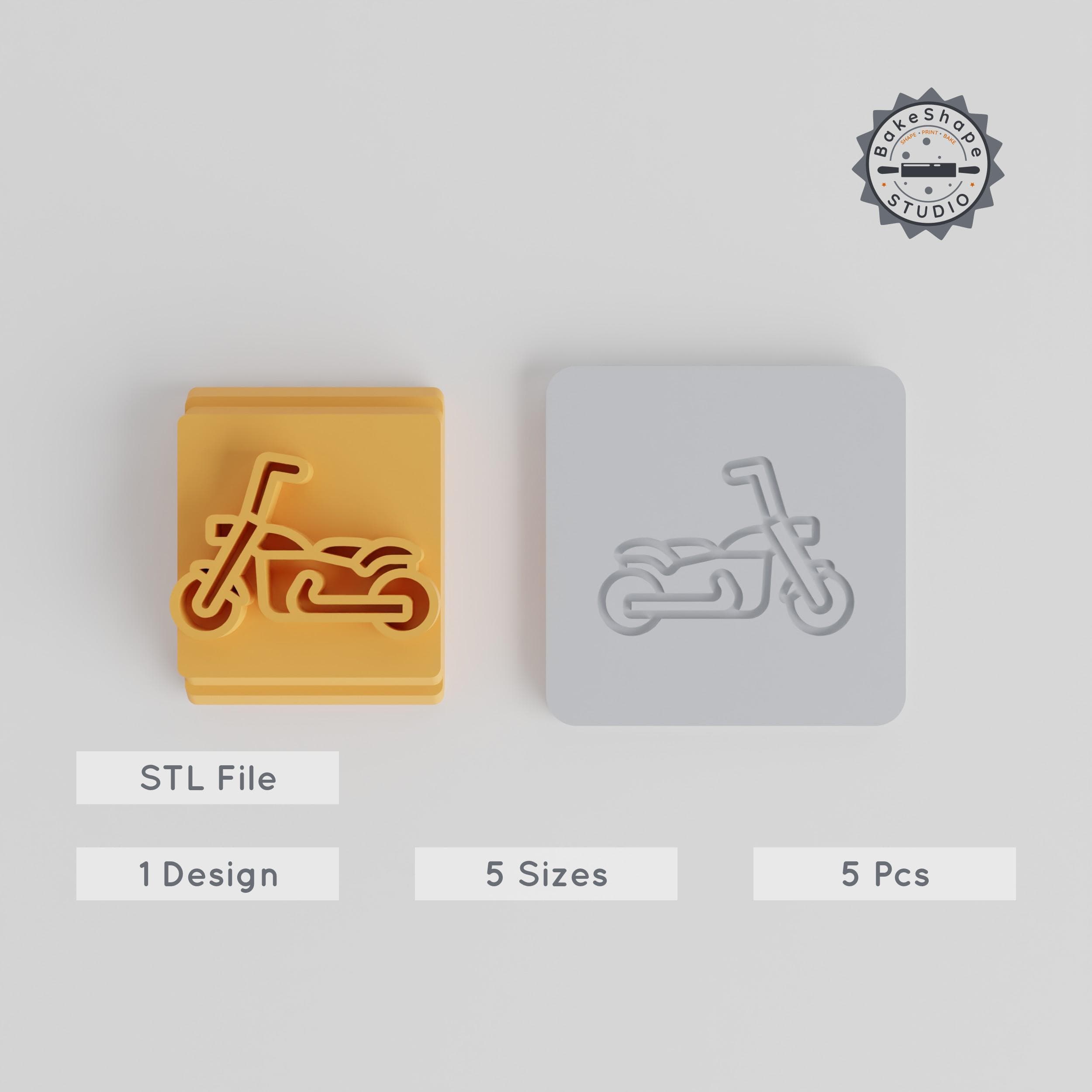Motorbike Stamp Tile Set, 5 Sizes, 20-40mm, Perfect for Clay, Cookies & Fondant, Chopper & Cruiser Designs, Vintage Biker Ride PRODUCT_3328 3d model