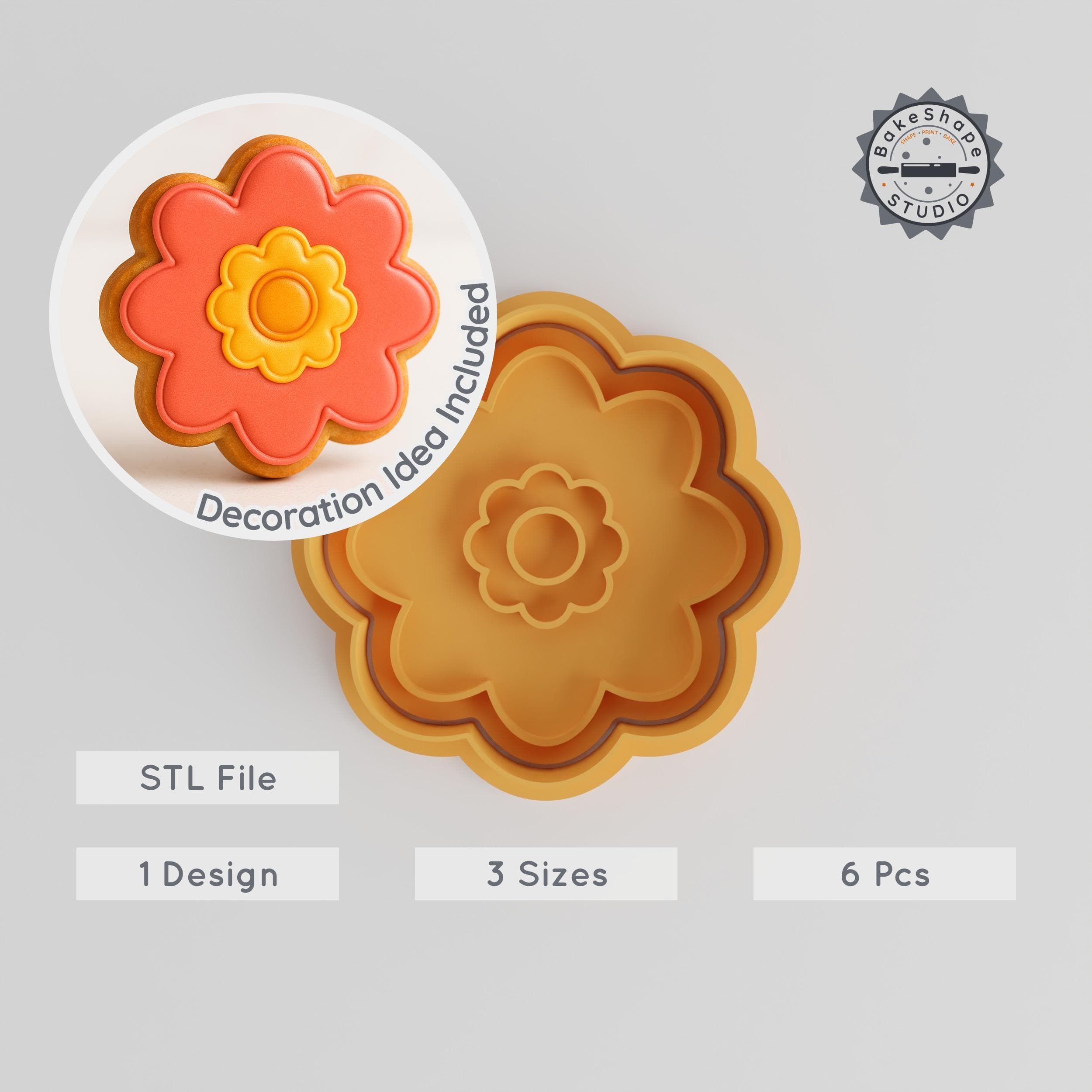Flower Shape Cutter & Stamp, Cookie & Fondant Tool, Blossom, Floral, S/M/L Sizes, 6-Piece Set PRODUCT_52 3d model