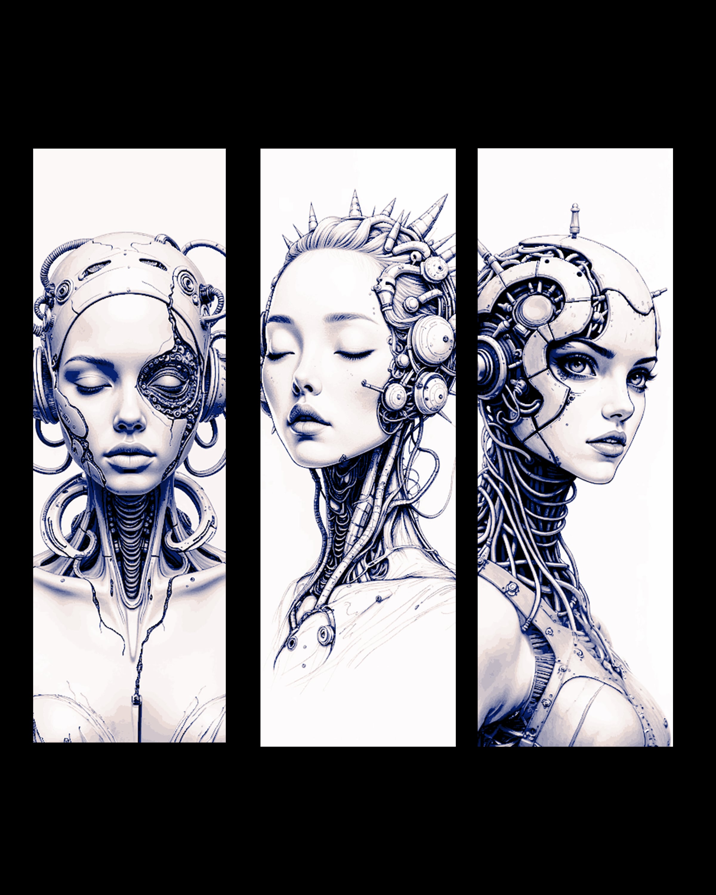 Beauty of Flesh and Metal - Concepts for a cyborg queen - Set of bookmarks 3d model