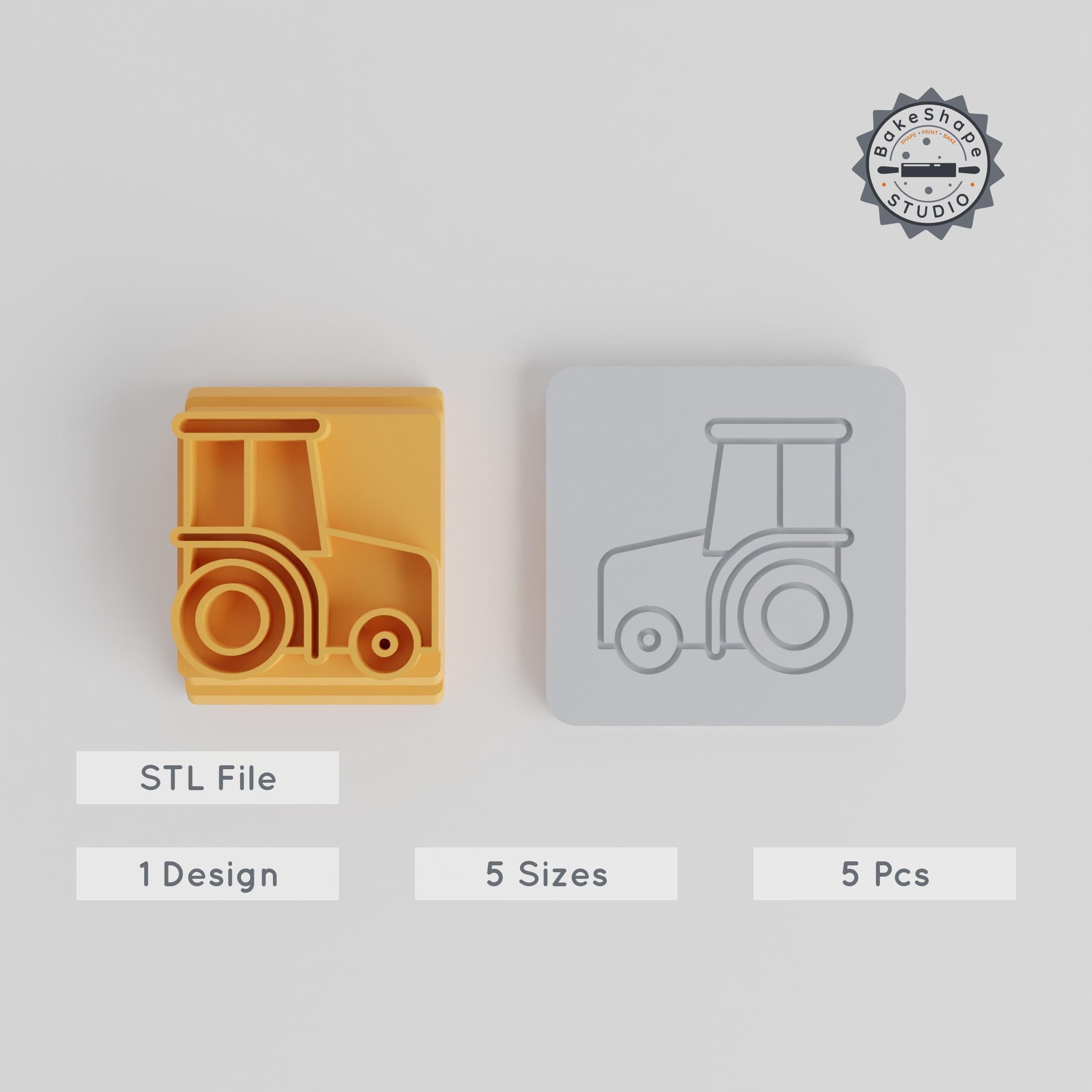 Tractor Stamp Tile Set, 5 Motif Sizes 20-40mm, Ideal for Clay, Cookies & Fondant, Farm Vehicle & Autumn Theme PRODUCT_5308 3d model