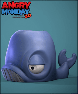 Grumpy Whale Pen Holder | 3D Printable Desk Organizer STL 3d model