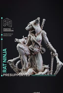 Rat Ninja - Ninjas vs Mimics - PRESUPPORTED - Illustrated and Stats - 32mm scale 3d model