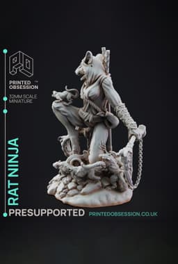 Rat Ninja - Ninjas vs Mimics - PRESUPPORTED - Illustrated and Stats - 32mm scale 3d model