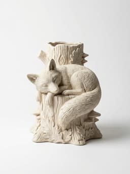 Sleeping Fox Woodland Vase – Rustic Forest Animal Sculpture & Autumn Foliage Centerpiece 3d model