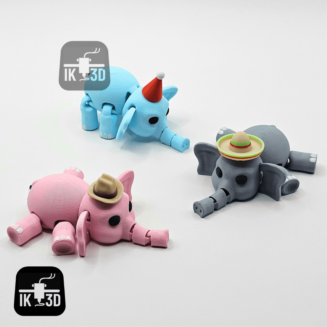 Flexi Baby Elephant with Hats Print In Place/ 3MF Included / No Supports 3d model