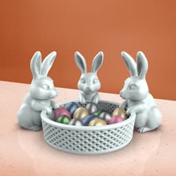 3D Easter Bunny Basket, 3 Rabbit Model, Easter Egg Gifts, Bunny Basket, Easter Basket, Planter 3d model