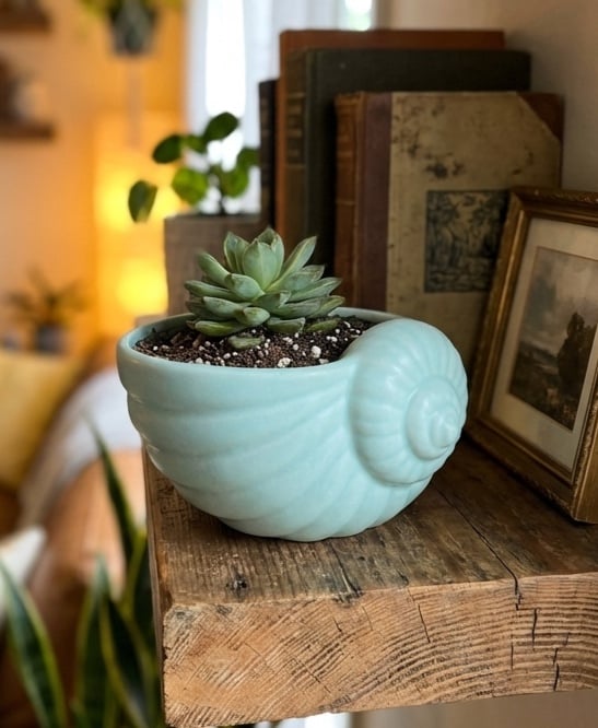 Nautical Shell Succulent Planter - Coastal Decor 3d model