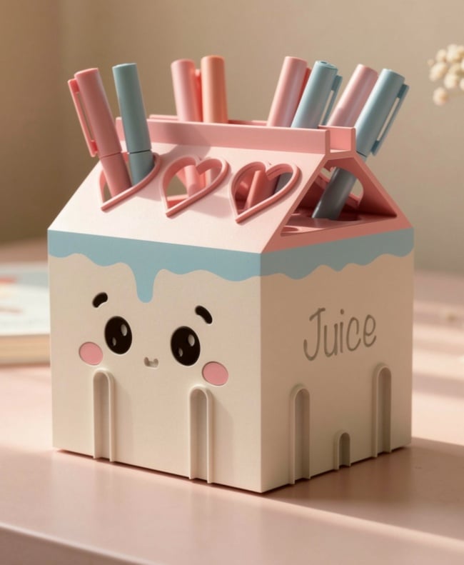 Kawaii Juice Box Pen Holder 3d model