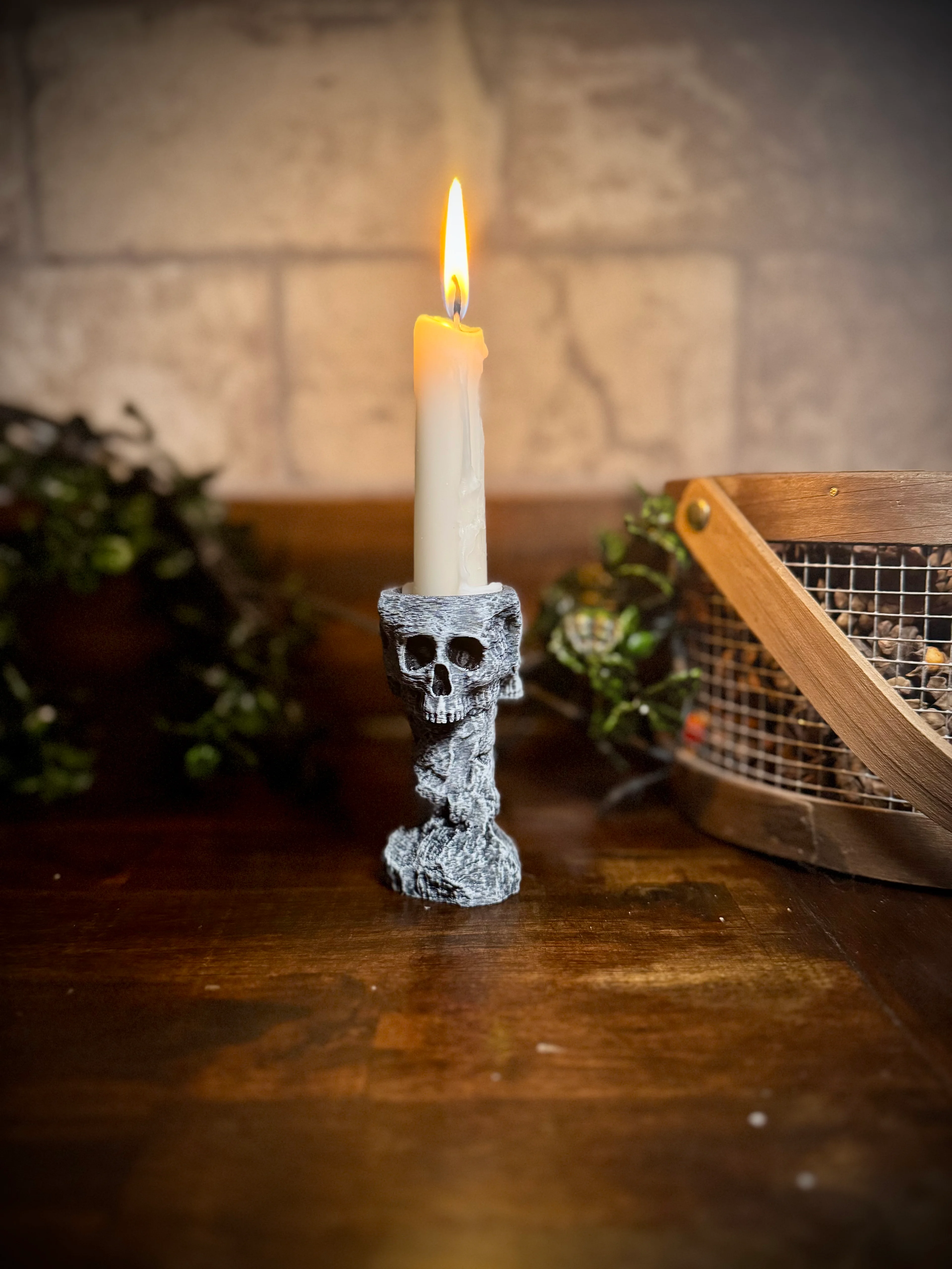 Skull and stone candlestick holder 3d model