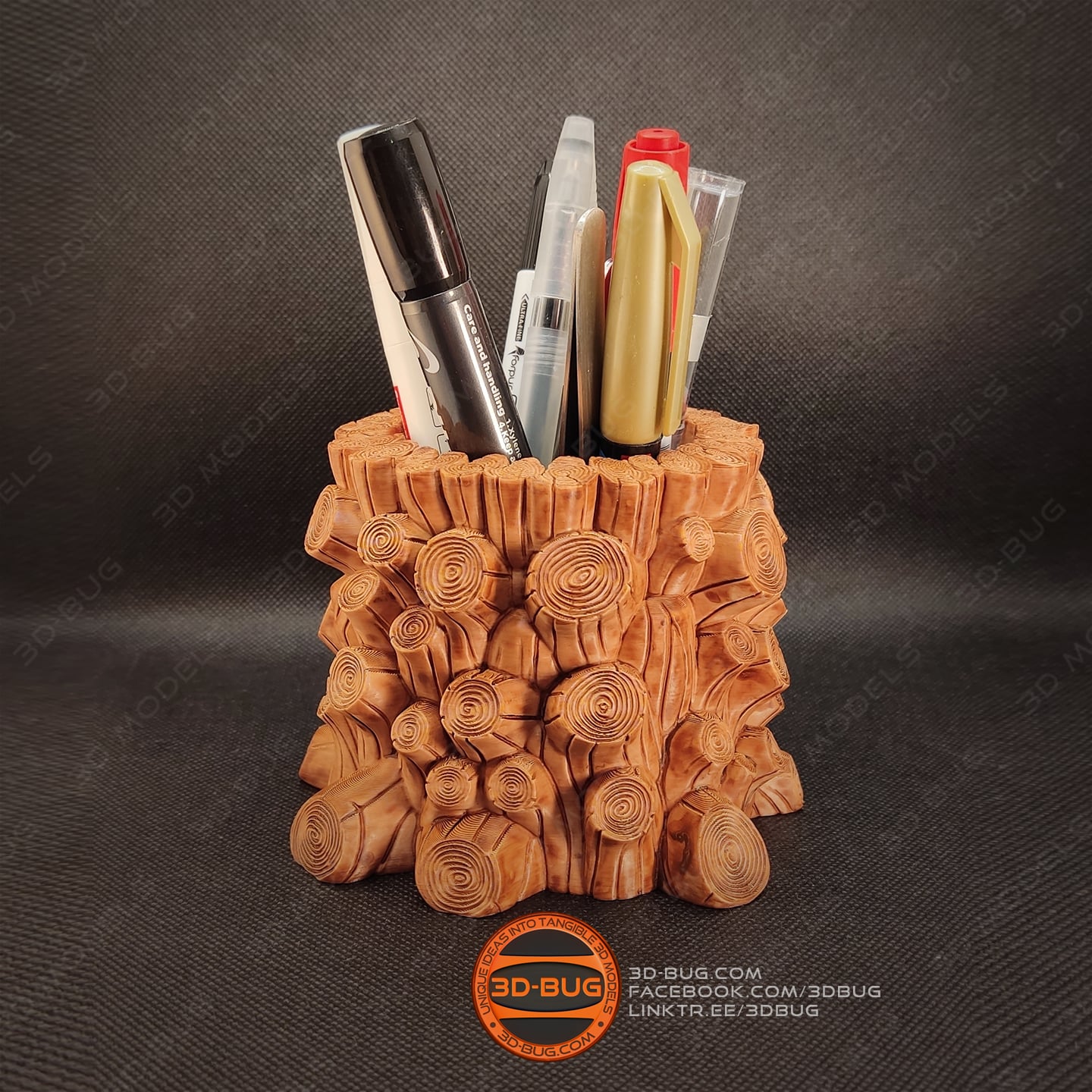 Tree Stump Pen Holder 3d model