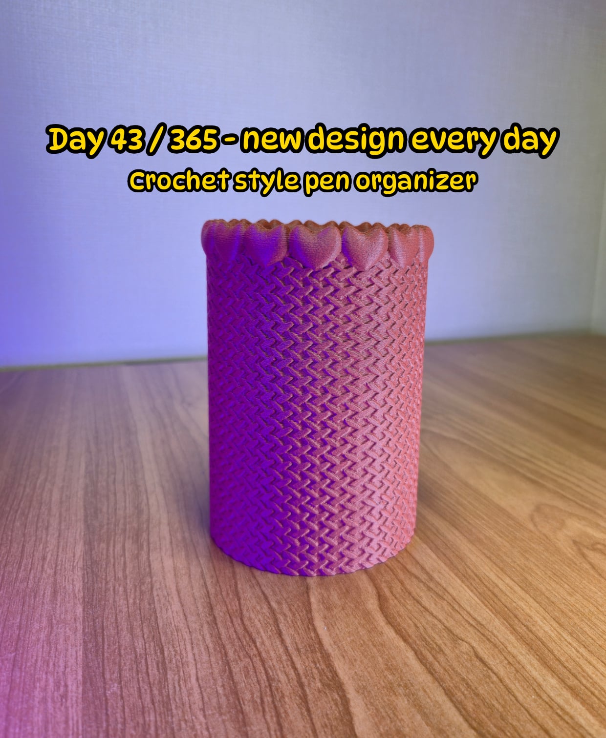 Heart Crochet Pen Organizer – Textured Desk Holder 3d model