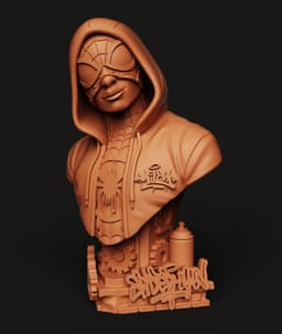 Miles Morales Spider-Man Bust | Across the Spider-Verse Statue | Street Art Base | Multi-Color 3d model