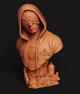 Miles Morales Spider-Man Bust | Across the Spider-Verse Statue | Street Art Base | Multi-Color 3d model